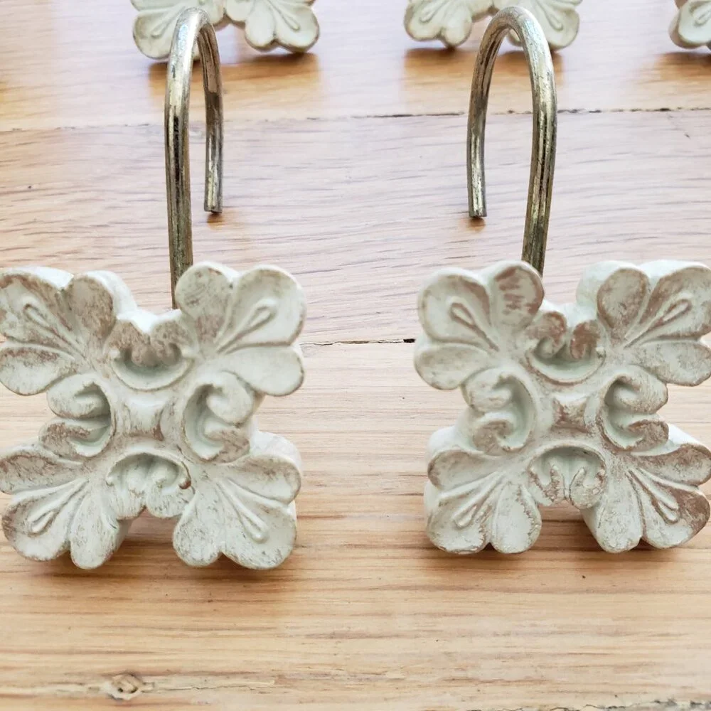 Shabby Chic Sage Green Leaf Shower Curtain Hooks Set of 12 Rustic Distressed